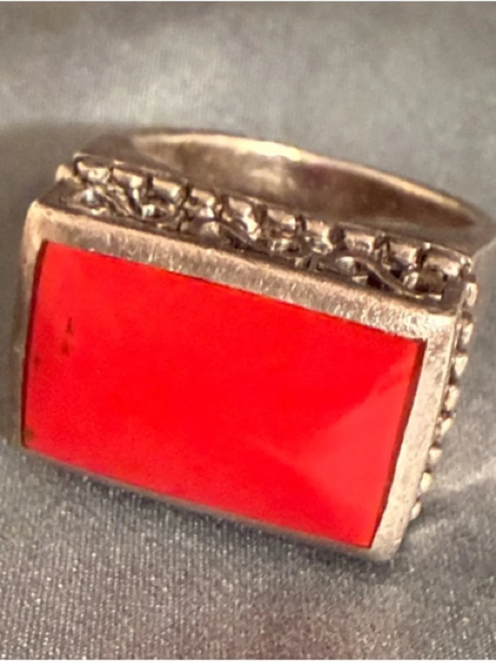 Vintage Turkish 925 Sterling Silver Red Agate Men's Ring